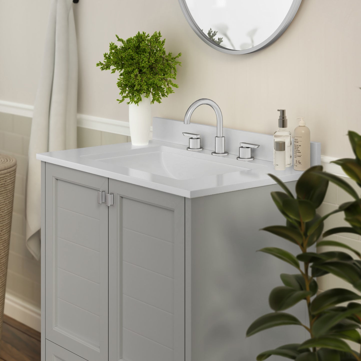 Haven 30 Inch Bathroom Vanity with Sink, Storage Cabinet with Soft Close Doors and Bottom Drawer, Carrara Marble Finish Countertop, Gray Gray