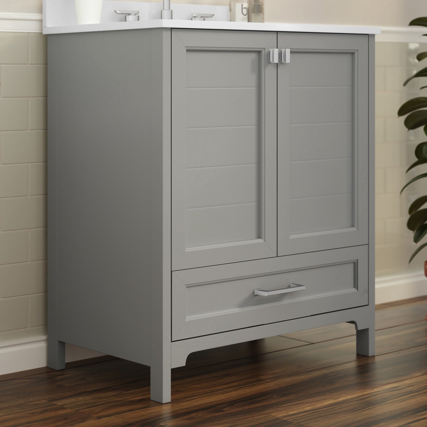 Haven 30 Inch Bathroom Vanity with Sink, Storage Cabinet with Soft Close Doors and Bottom Drawer, Carrara Marble Finish Countertop, Gray Gray