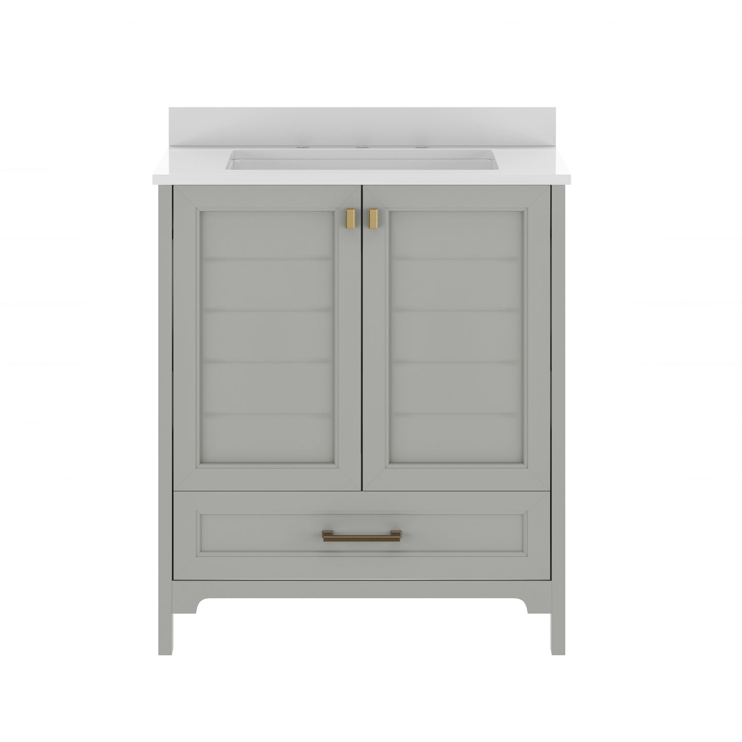 Haven 30" Bathroom Vanity with Sink, Storage Cabinet with Gold Hardware, Soft Close Doors and Bottom Drawer, Carrara Marble Finish Countertop, Gray Gray Frame/Gold Hardware