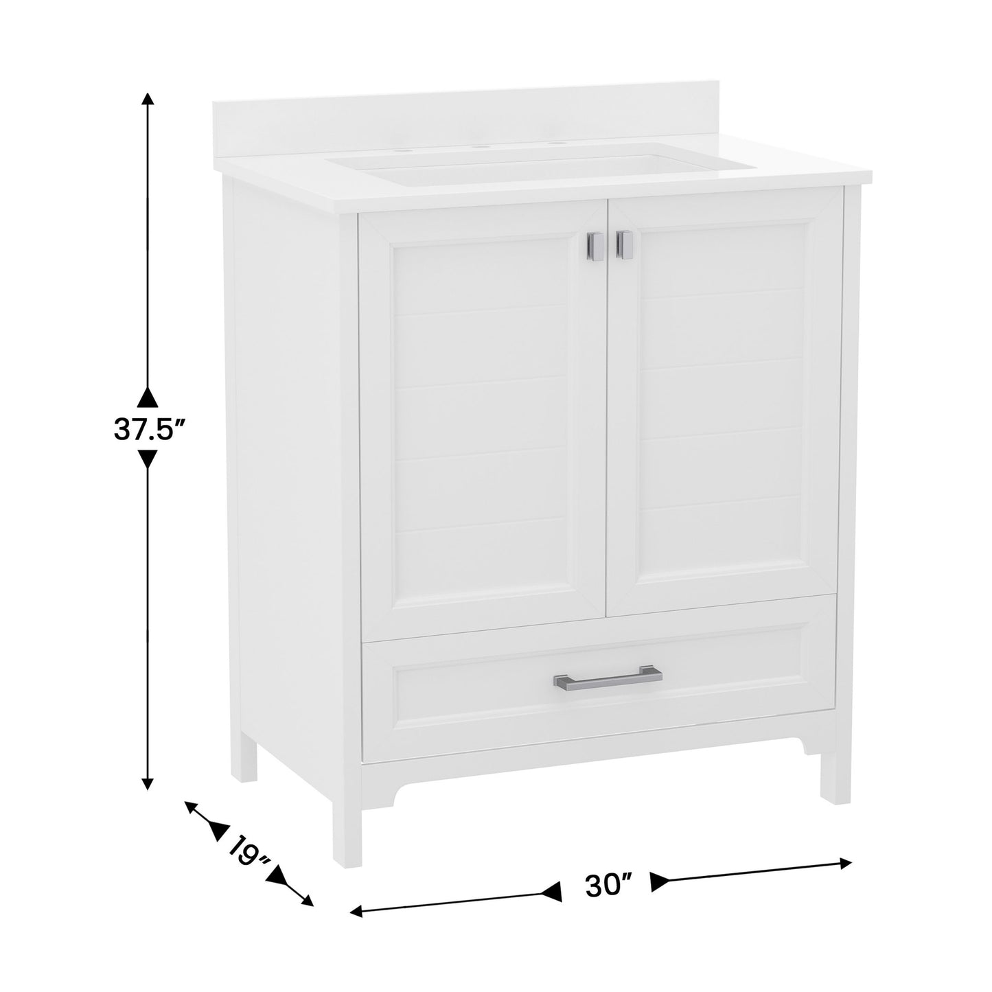 Haven 30 Inch Bathroom Vanity with Sink, Storage Cabinet with Soft Close Doors and Bottom Drawer, Carrara Marble Finish Countertop, White White