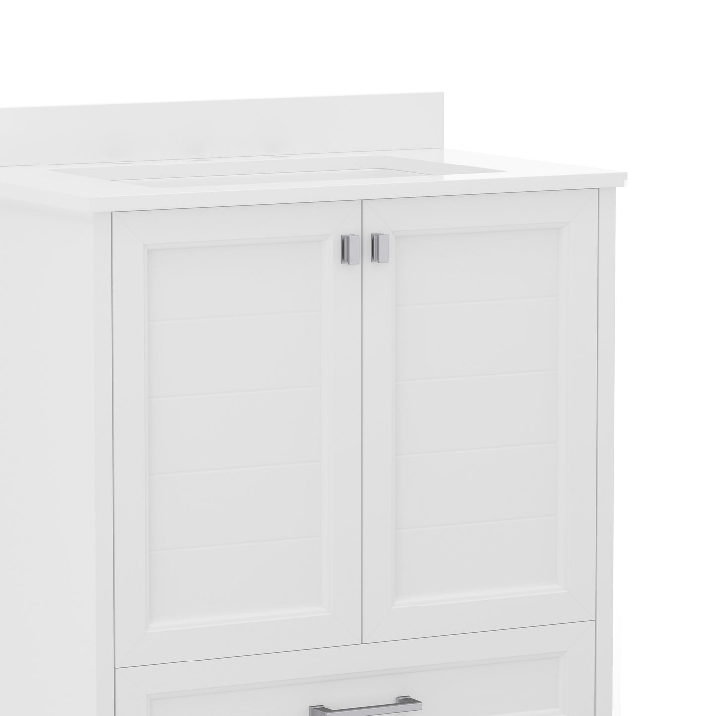 Haven 30 Inch Bathroom Vanity with Sink, Storage Cabinet with Soft Close Doors and Bottom Drawer, Carrara Marble Finish Countertop, White White