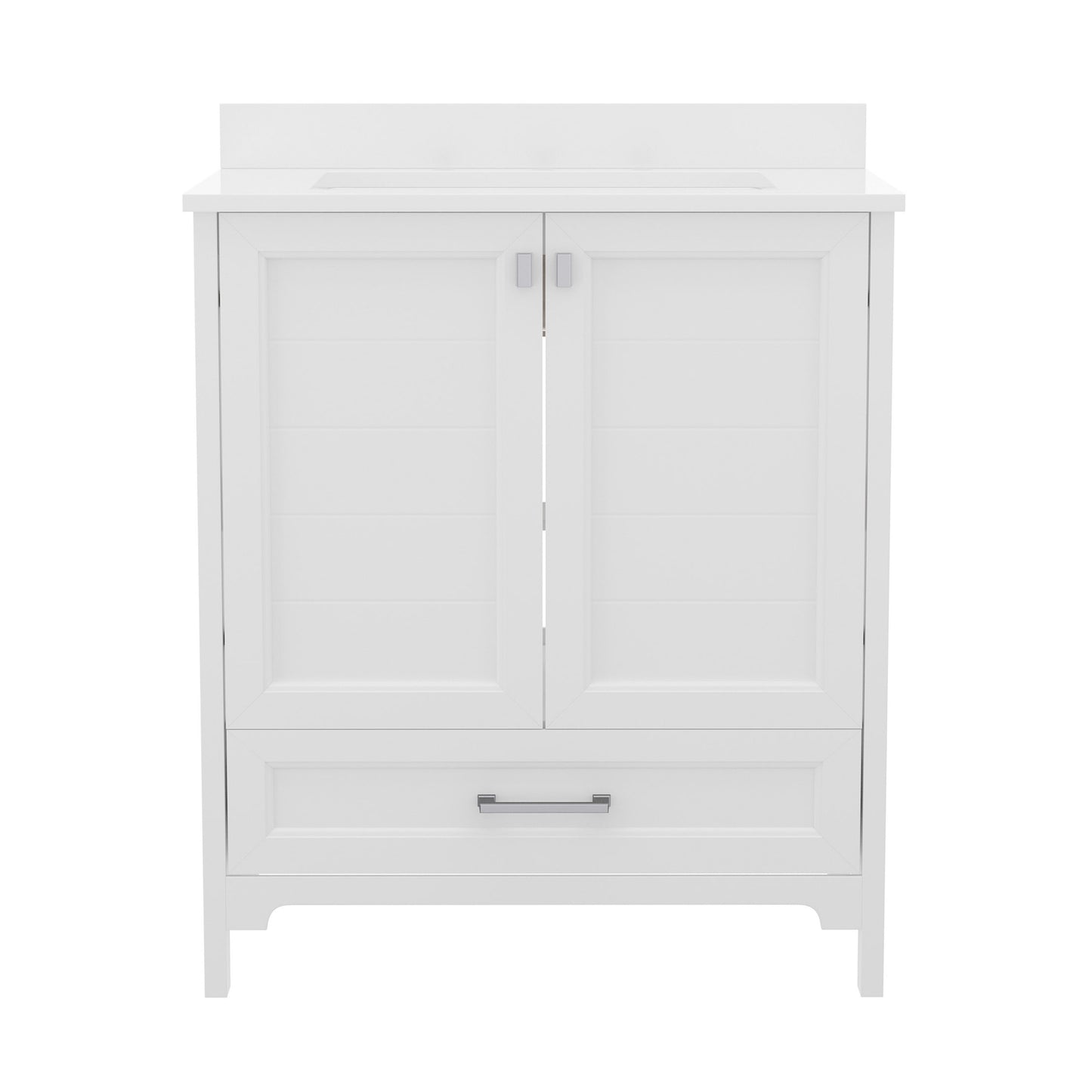 Haven 30 Inch Bathroom Vanity with Sink, Storage Cabinet with Soft Close Doors and Bottom Drawer, Carrara Marble Finish Countertop, White White