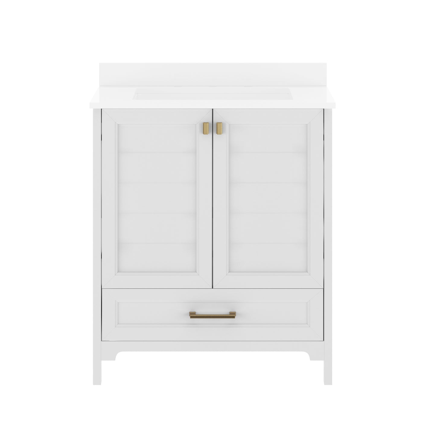 Haven 30" Bathroom Vanity with Sink, Storage Cabinet with Gold Hardware, Soft Close Doors and Bottom Drawer, Carrara Marble Finish Countertop, White White Frame/Gold Hardware