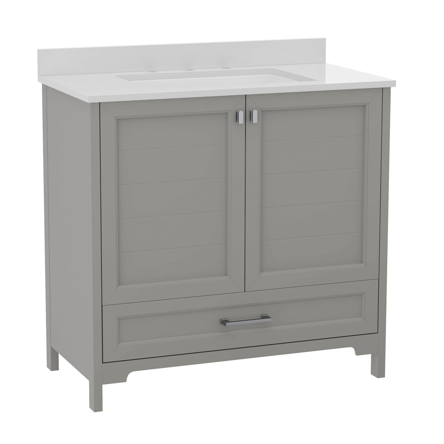 Haven 36 Inch Bathroom Vanity with Sink, Storage Cabinet with Soft Close Doors and Bottom Drawer, Carrara Marble Finish Countertop, Gray Gray
