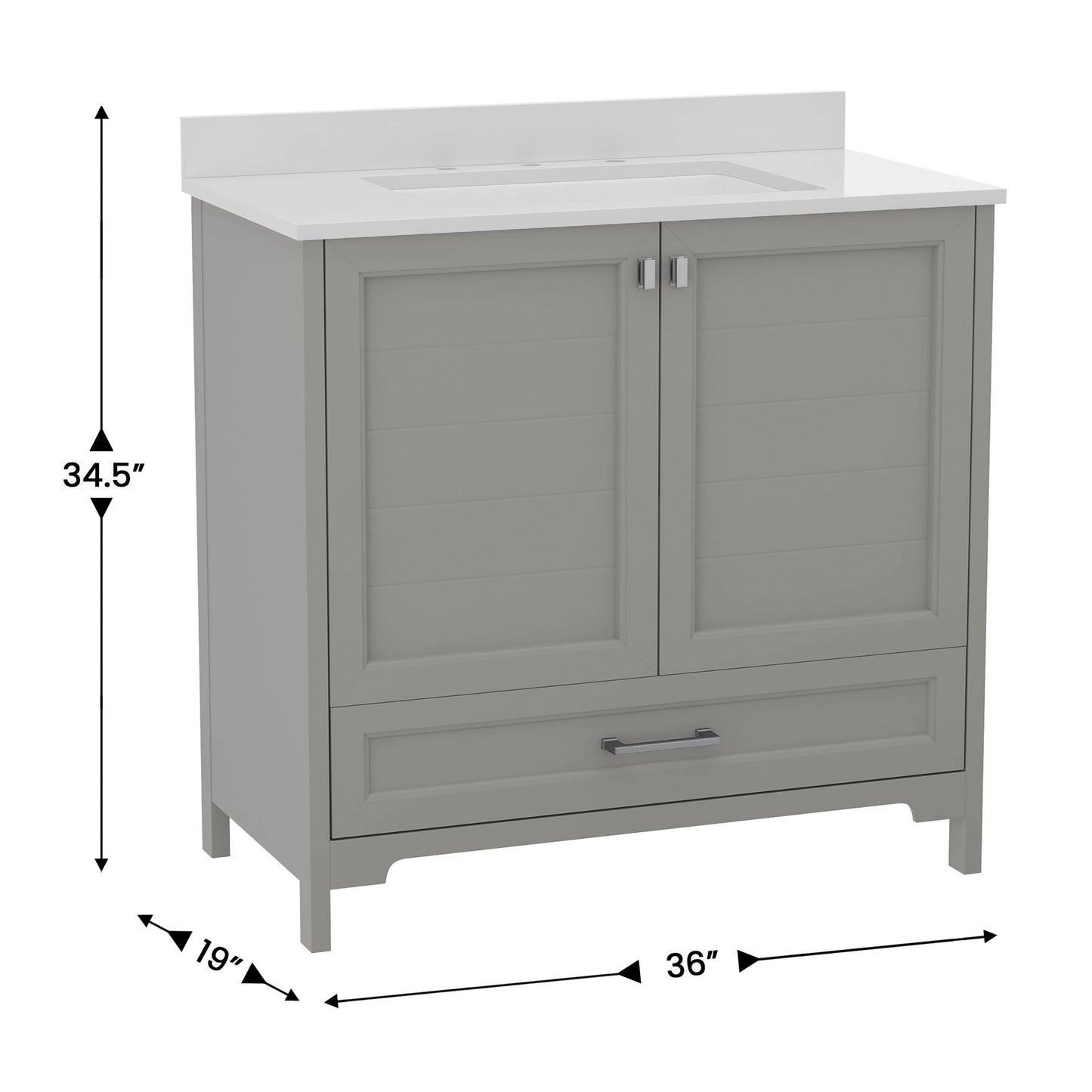 Haven 36 Inch Bathroom Vanity with Sink, Storage Cabinet with Soft Close Doors and Bottom Drawer, Carrara Marble Finish Countertop, Gray Gray