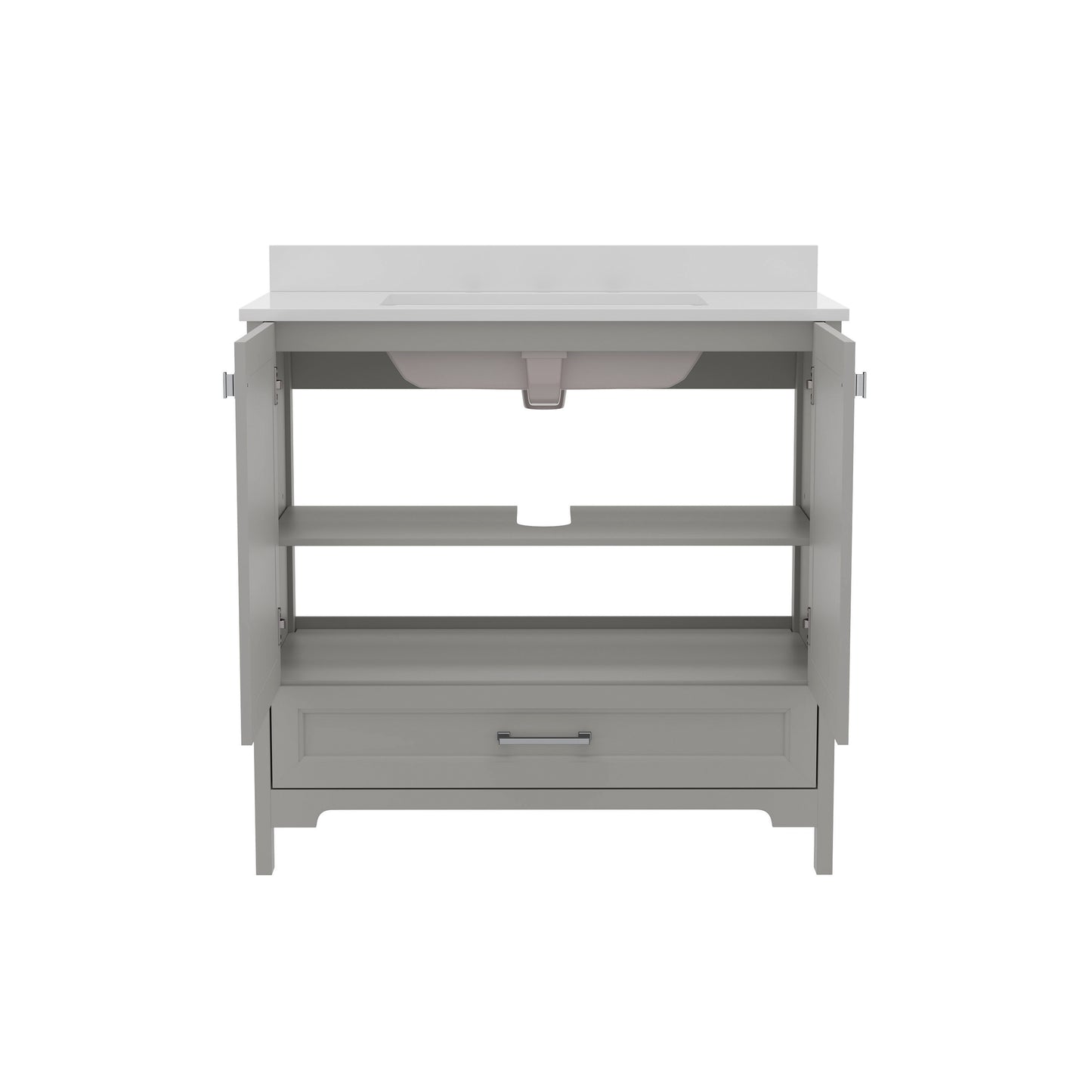 Haven 36 Inch Bathroom Vanity with Sink, Storage Cabinet with Soft Close Doors and Bottom Drawer, Carrara Marble Finish Countertop, Gray Gray