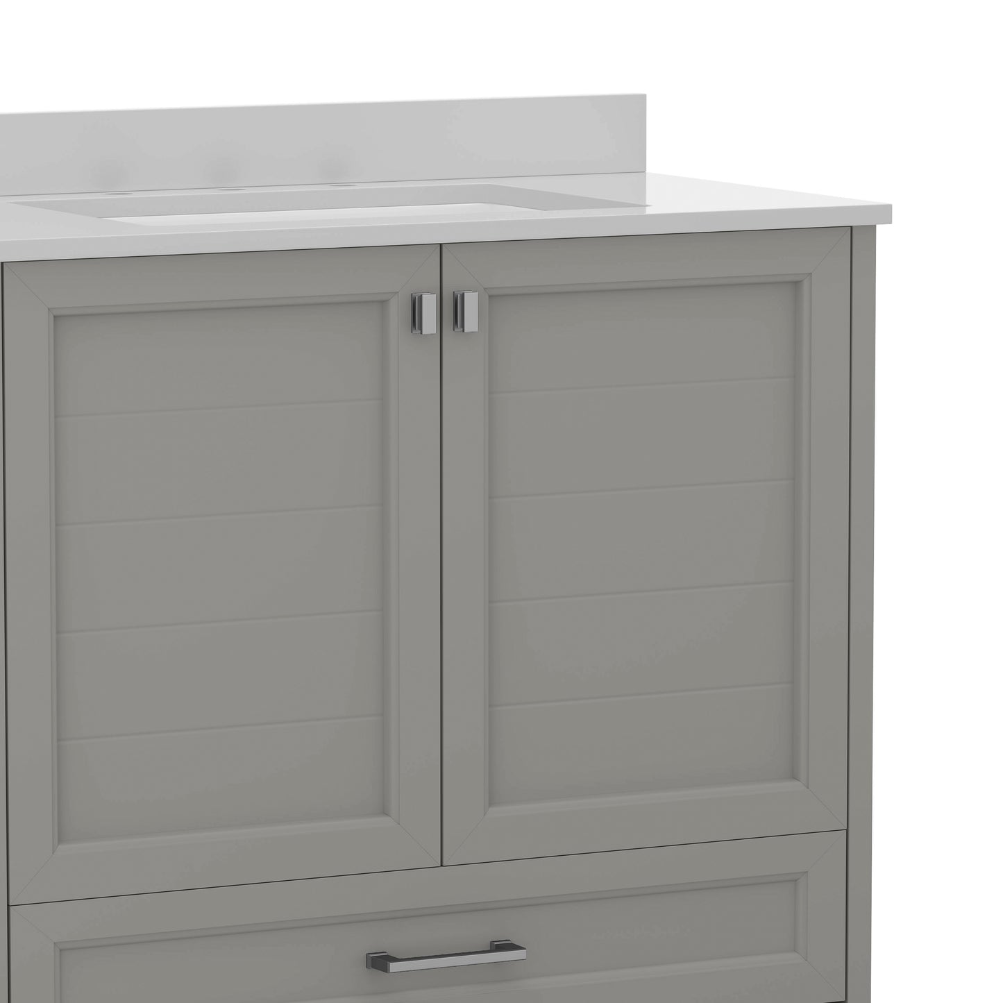 Haven 36 Inch Bathroom Vanity with Sink, Storage Cabinet with Soft Close Doors and Bottom Drawer, Carrara Marble Finish Countertop, Gray Gray
