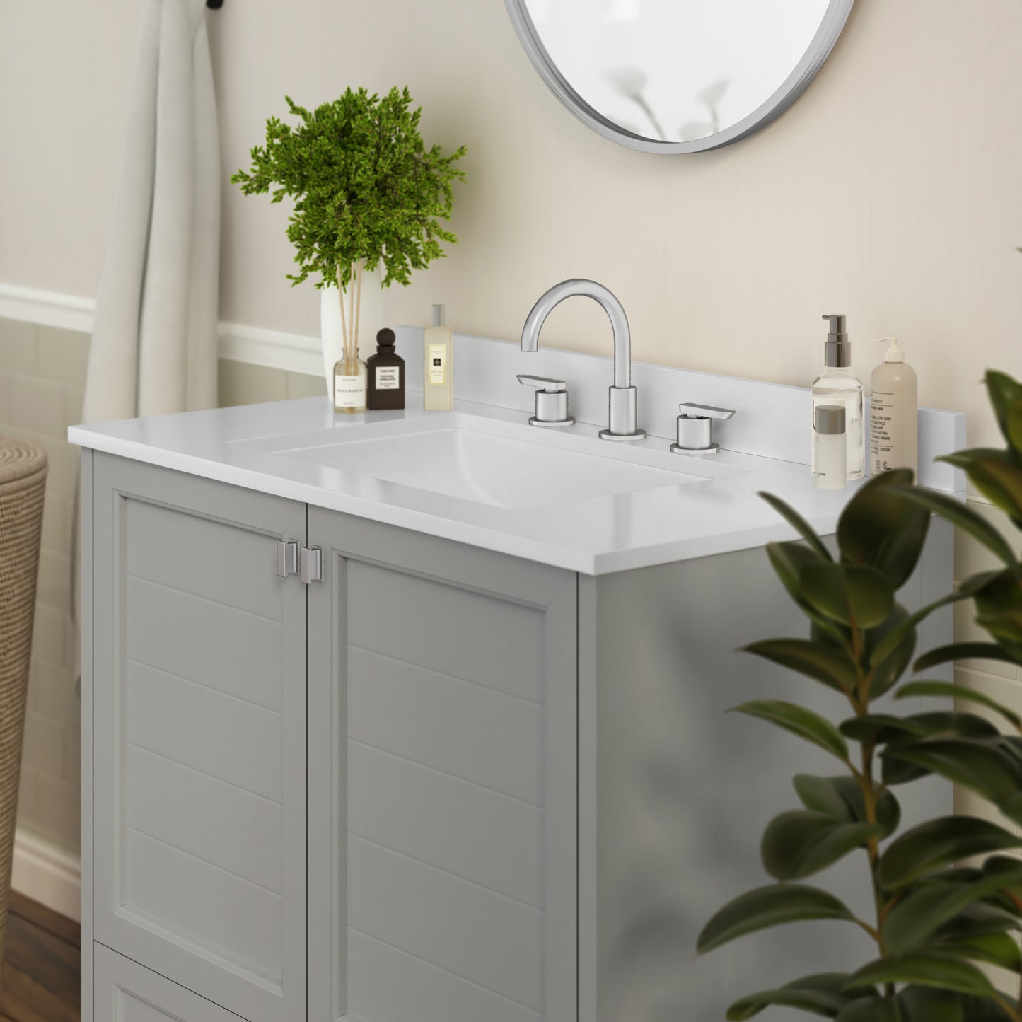 Haven 36 Inch Bathroom Vanity with Sink, Storage Cabinet with Soft Close Doors and Bottom Drawer, Carrara Marble Finish Countertop, Gray Gray