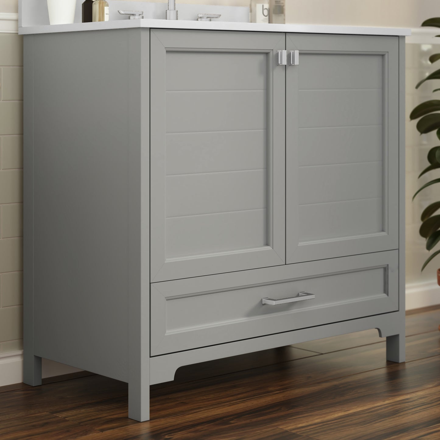 Haven 36 Inch Bathroom Vanity with Sink, Storage Cabinet with Soft Close Doors and Bottom Drawer, Carrara Marble Finish Countertop, Gray Gray