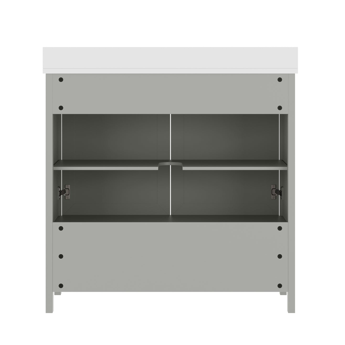 Haven 36" Bathroom Vanity with Sink, Storage Cabinet with Black Hardware, Soft Close Doors and Bottom Drawer, Carrara Marble Finish Countertop, Gray Gray Frame/Black Hardware