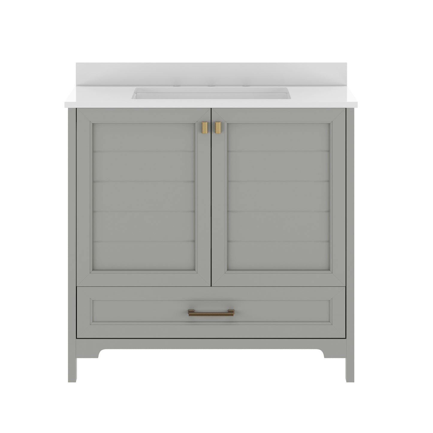 Haven 36" Bathroom Vanity with Sink, Storage Cabinet with Gold Hardware, Soft Close Doors and Bottom Drawer, Carrara Marble Finish Countertop, Gray Gray Frame/Gold Hardware