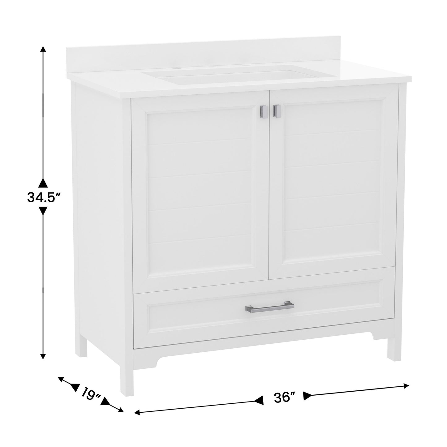 Haven 36 Inch Bathroom Vanity with Sink, Storage Cabinet with Soft Close Doors and Bottom Drawer, Carrara Marble Finish Countertop, White White