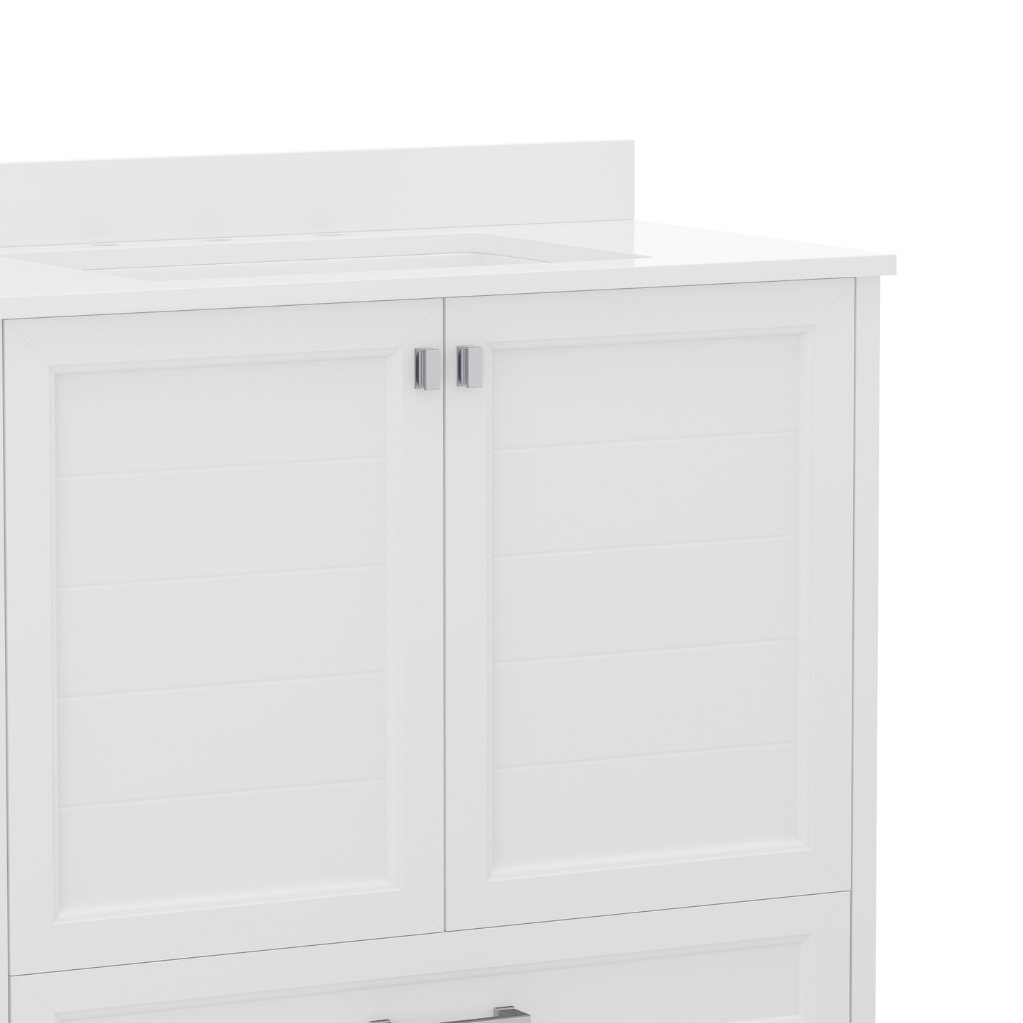 Haven 36 Inch Bathroom Vanity with Sink, Storage Cabinet with Soft Close Doors and Bottom Drawer, Carrara Marble Finish Countertop, White White