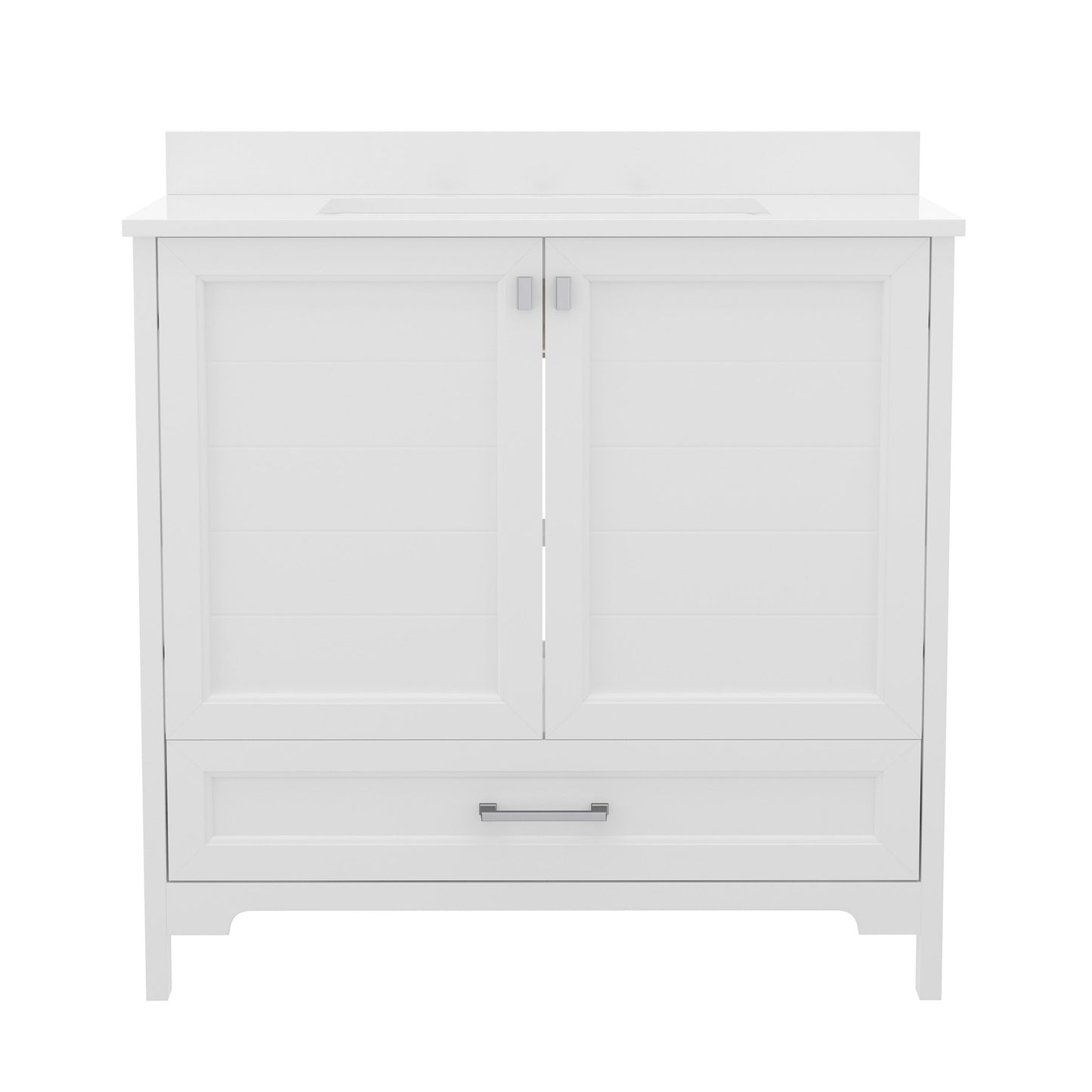 Haven 36 Inch Bathroom Vanity with Sink, Storage Cabinet with Soft Close Doors and Bottom Drawer, Carrara Marble Finish Countertop, White White