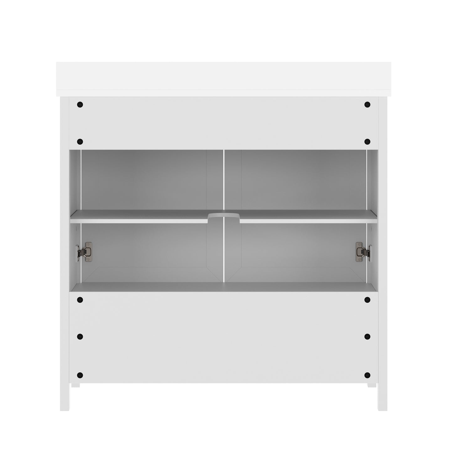 Haven 36" Bathroom Vanity with Sink, Storage Cabinet with Black Hardware, Soft Close Doors and Bottom Drawer, Carrara Marble Finish Countertop, White White Frame/Black Hardware