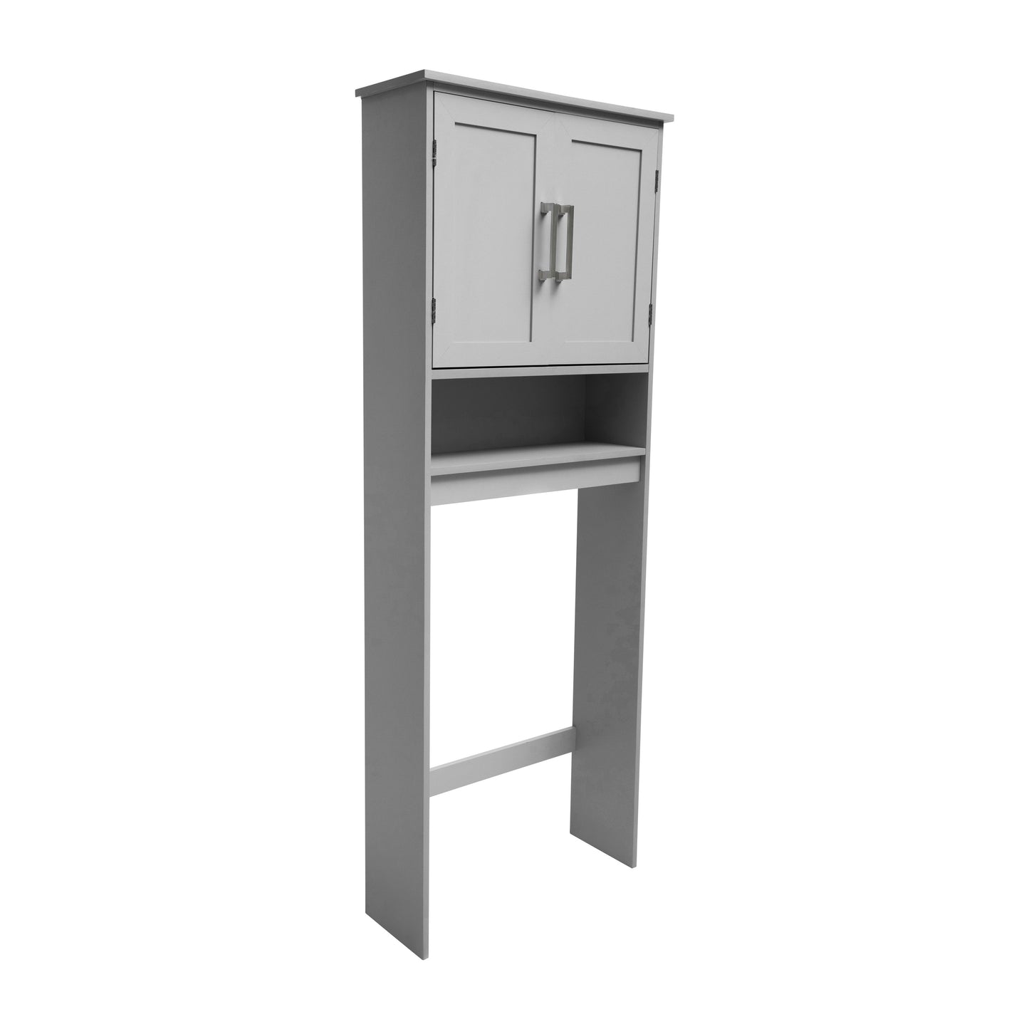 Vega Over the Toilet Bathroom Storage Cabinet Organizer with 2 Magnetic Closure Doors, Adjustable Cabinet Shelf, and Open Lower Shelf in Gray Gray