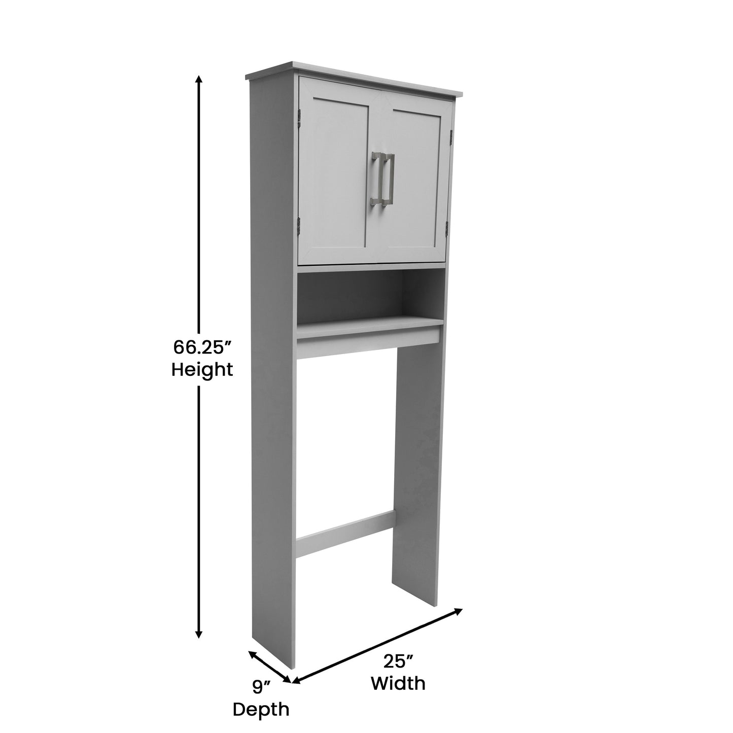 Vega Over the Toilet Bathroom Storage Cabinet Organizer with 2 Magnetic Closure Doors, Adjustable Cabinet Shelf, and Open Lower Shelf in Gray Gray