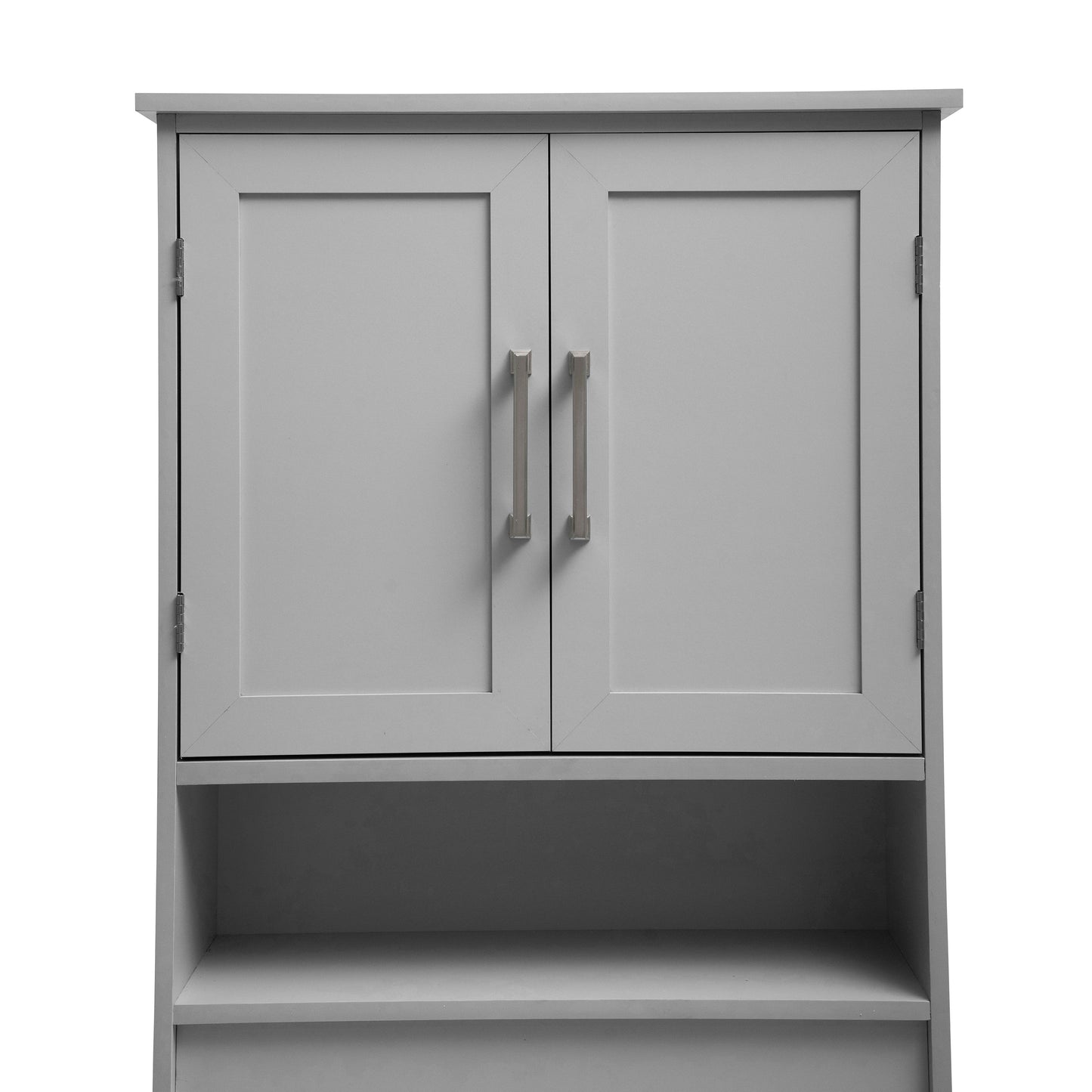 Vega Over the Toilet Bathroom Storage Cabinet Organizer with 2 Magnetic Closure Doors, Adjustable Cabinet Shelf, and Open Lower Shelf in Gray Gray