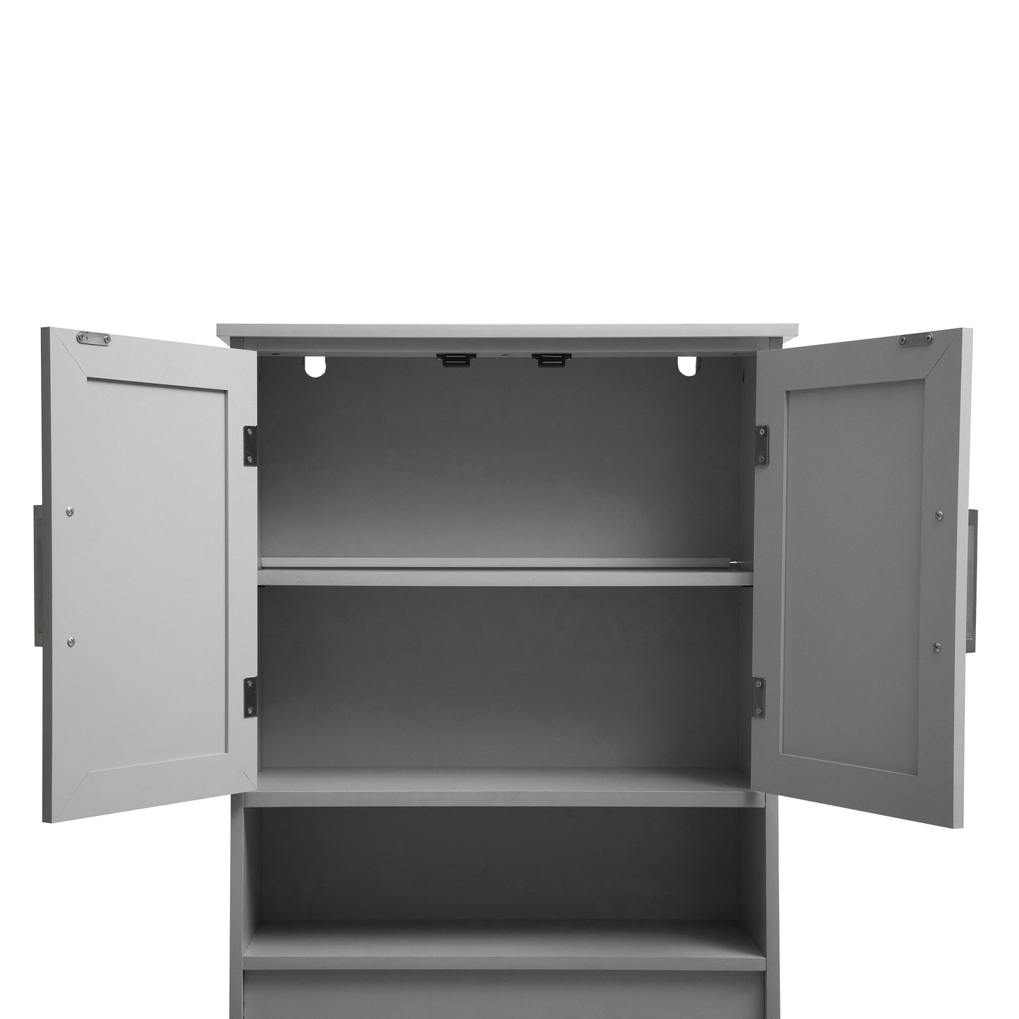 Vega Over the Toilet Bathroom Storage Cabinet Organizer with 2 Magnetic Closure Doors, Adjustable Cabinet Shelf, and Open Lower Shelf in Gray Gray