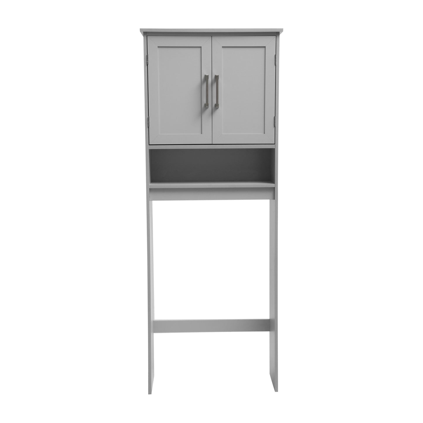 Vega Over the Toilet Bathroom Storage Cabinet Organizer with 2 Magnetic Closure Doors, Adjustable Cabinet Shelf, and Open Lower Shelf in Gray Gray