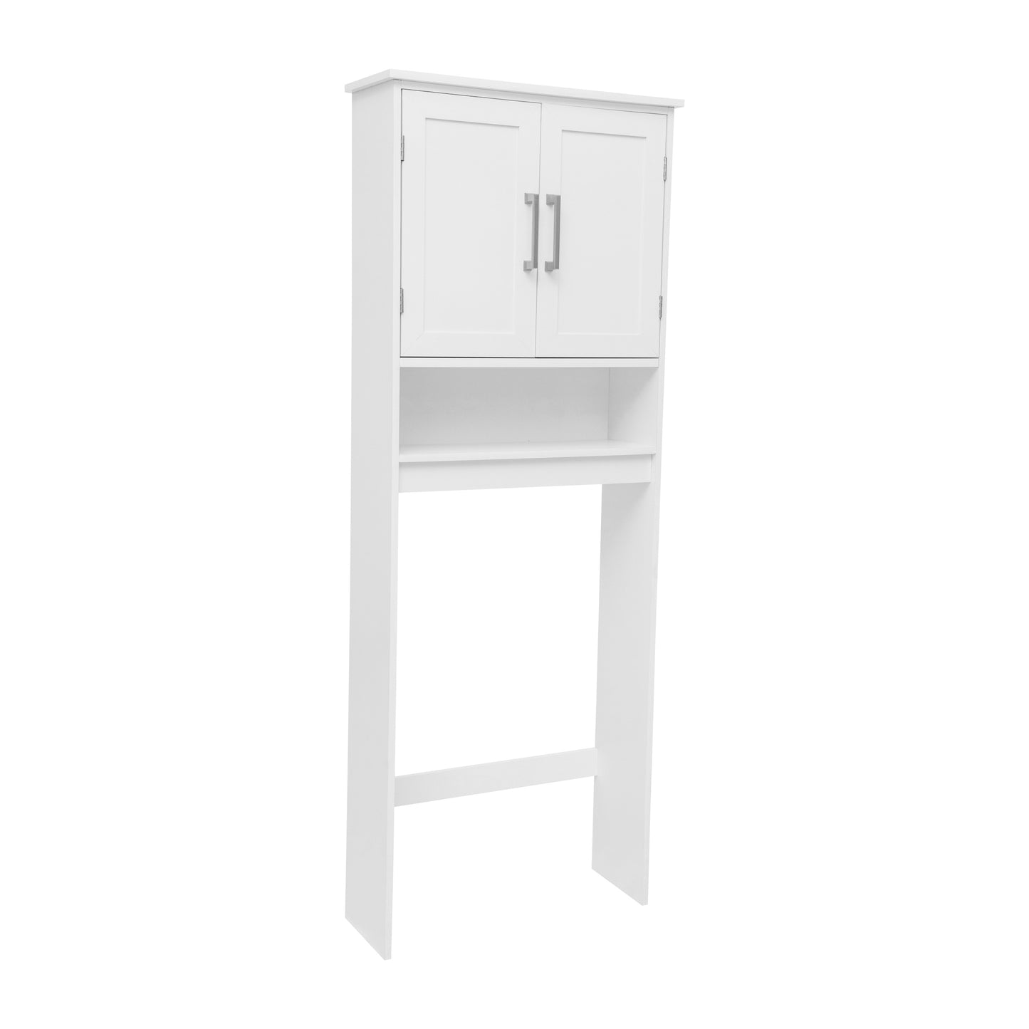 Vega Over the Toilet Bathroom Storage Cabinet Organizer with 2 Magnetic Closure Doors, Adjustable Cabinet Shelf, and Open Lower Shelf in White White FS-VEGA-BATH-1-WH-GG