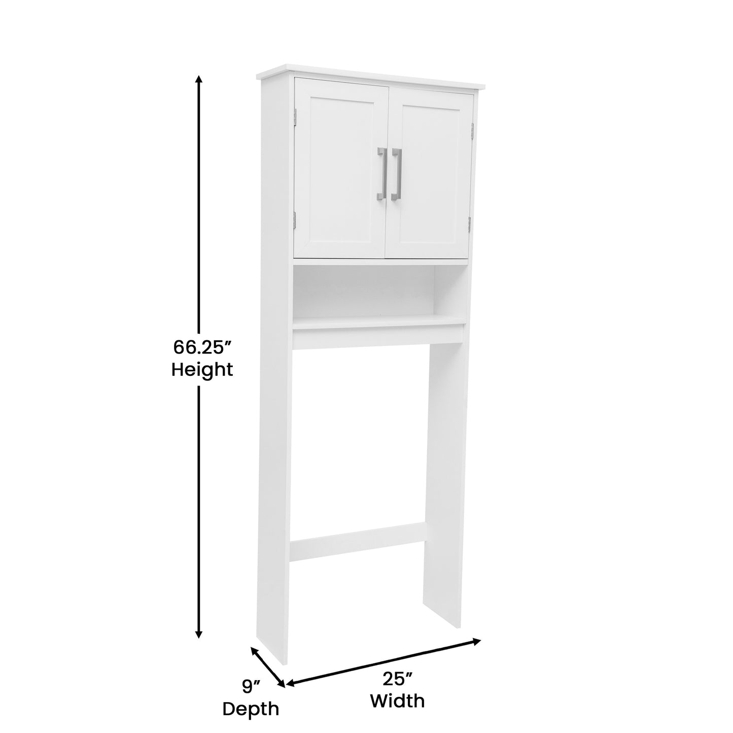 Vega Over the Toilet Bathroom Storage Cabinet Organizer with 2 Magnetic Closure Doors, Adjustable Cabinet Shelf, and Open Lower Shelf in White White FS-VEGA-BATH-1-WH-GG