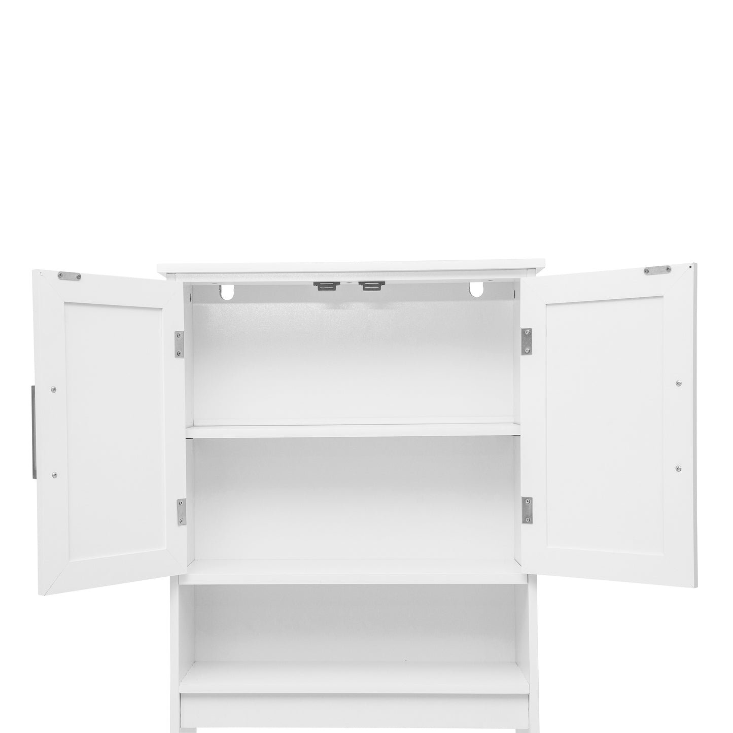 Vega Over the Toilet Bathroom Storage Cabinet Organizer with 2 Magnetic Closure Doors, Adjustable Cabinet Shelf, and Open Lower Shelf in White White FS-VEGA-BATH-1-WH-GG