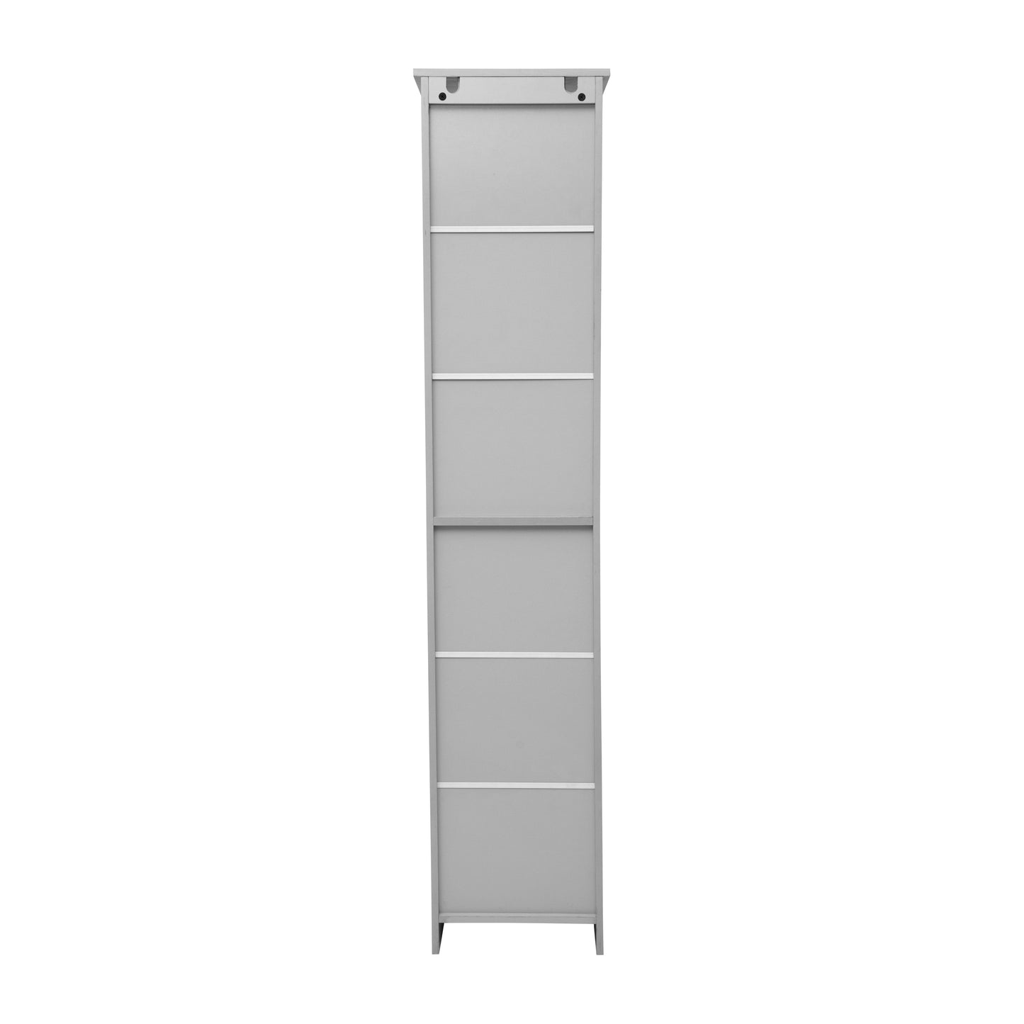 Vega Freestanding Linen Tower Storage Cabinet with Magnetic Close Door, In-Cabinet Adjustable Shelf, and 3 Upper Open Shelves in Gray Gray