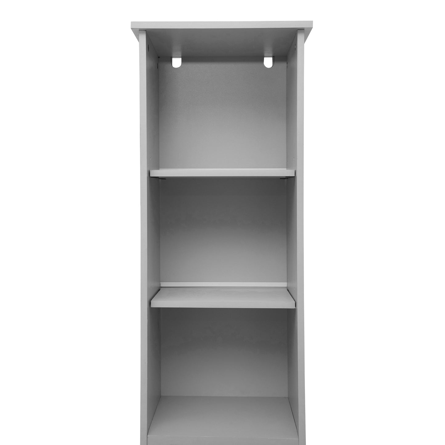 Vega Freestanding Linen Tower Storage Cabinet with Magnetic Close Door, In-Cabinet Adjustable Shelf, and 3 Upper Open Shelves in Gray Gray