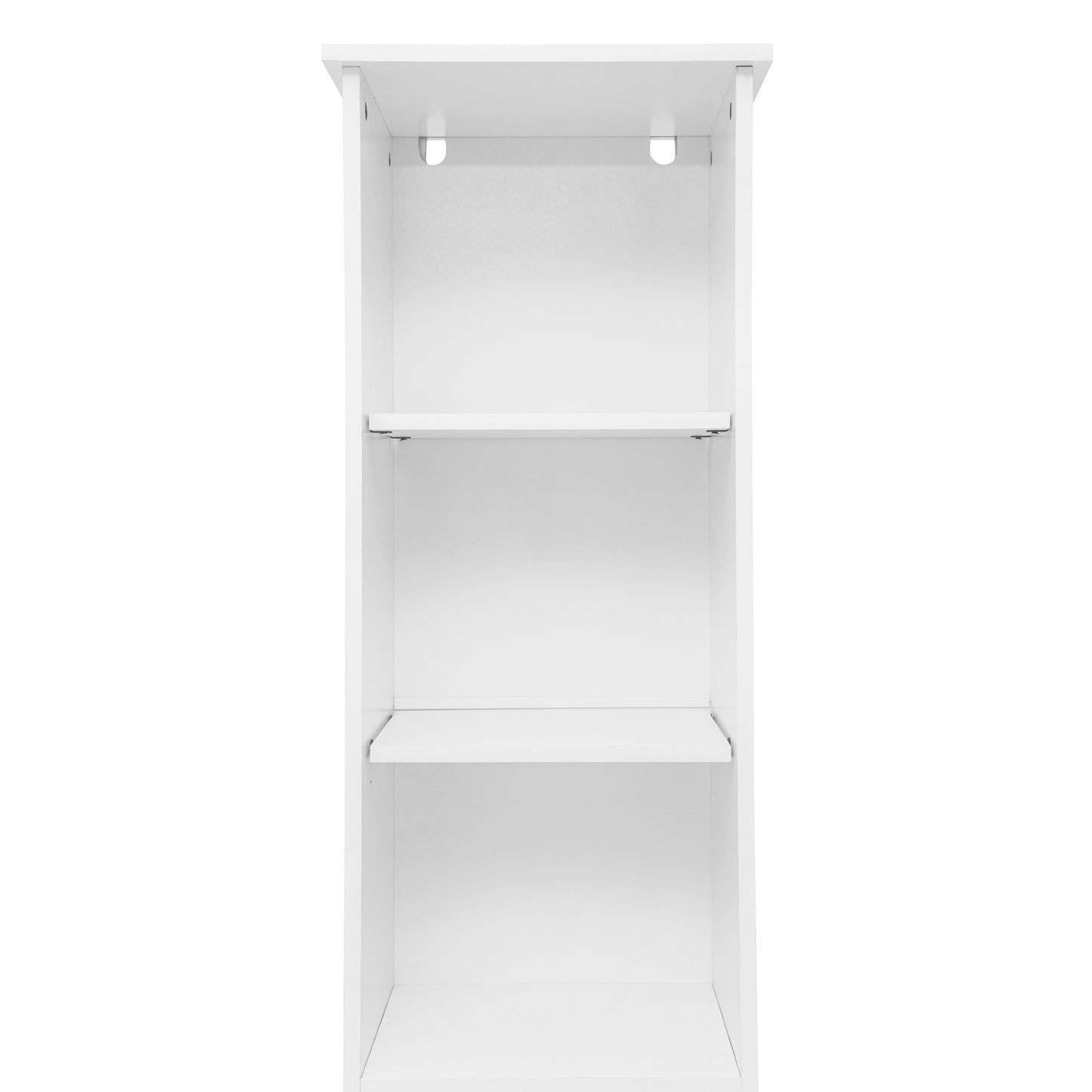 Vega Freestanding Linen Tower Storage Cabinet with Magnetic Close Door, In-Cabinet Adjustable Shelf, and 3 Upper Open Shelves in White White