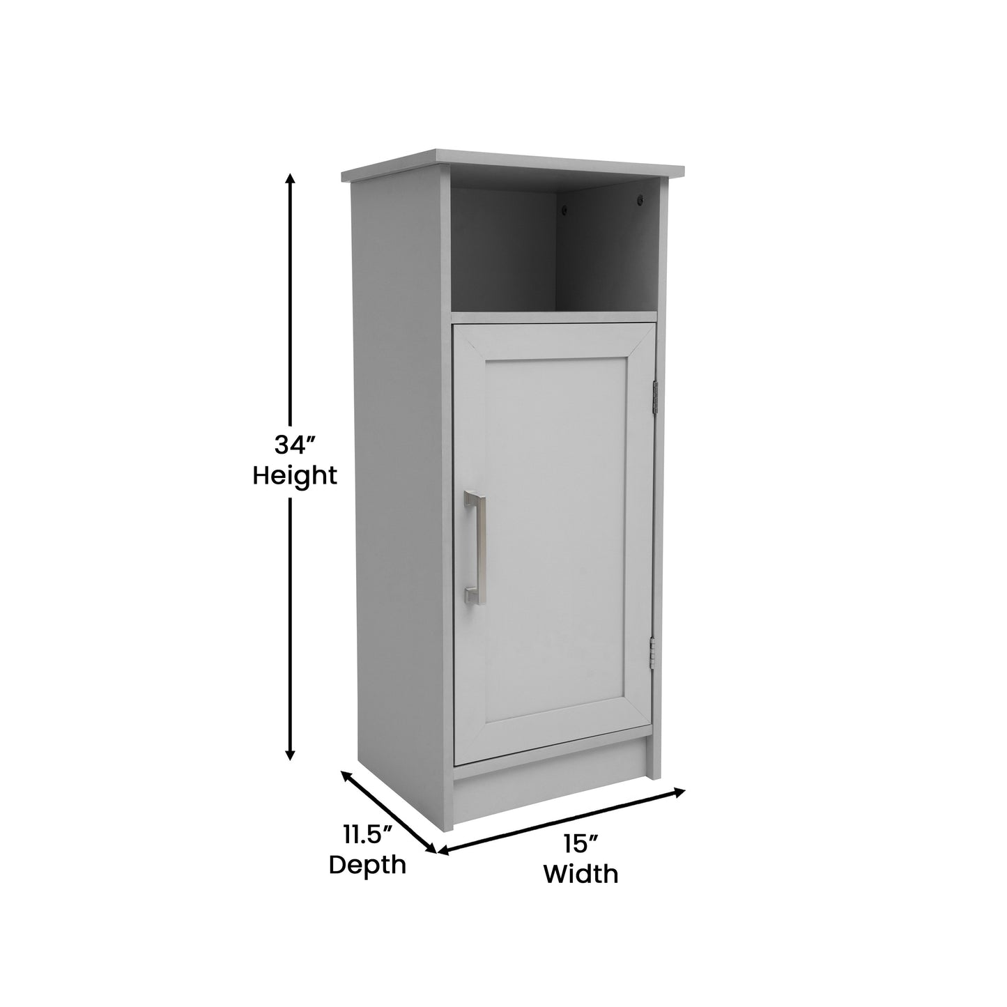 Vega Bathroom Storage Cabinet Organizer with Magnetic Closure Door, In-Cabinet Adjustable Shelf, and Upper Open Shelf in Gray Gray