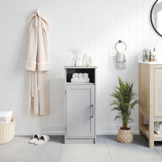 Vega Bathroom Storage Cabinet Organizer with Magnetic Closure Door, In-Cabinet Adjustable Shelf, and Upper Open Shelf in Gray Gray FS-VEGA-BATH-3-GY-GG