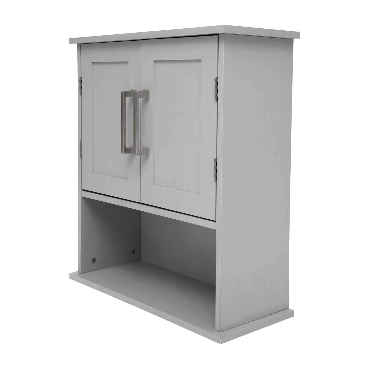 Vega Wall Mounted Bathroom Medicine Cabinet Storage Organizer with Two Magnetic Closure Doors, Adjustable Shelf, and Lower Open Shelf in Gray Gray