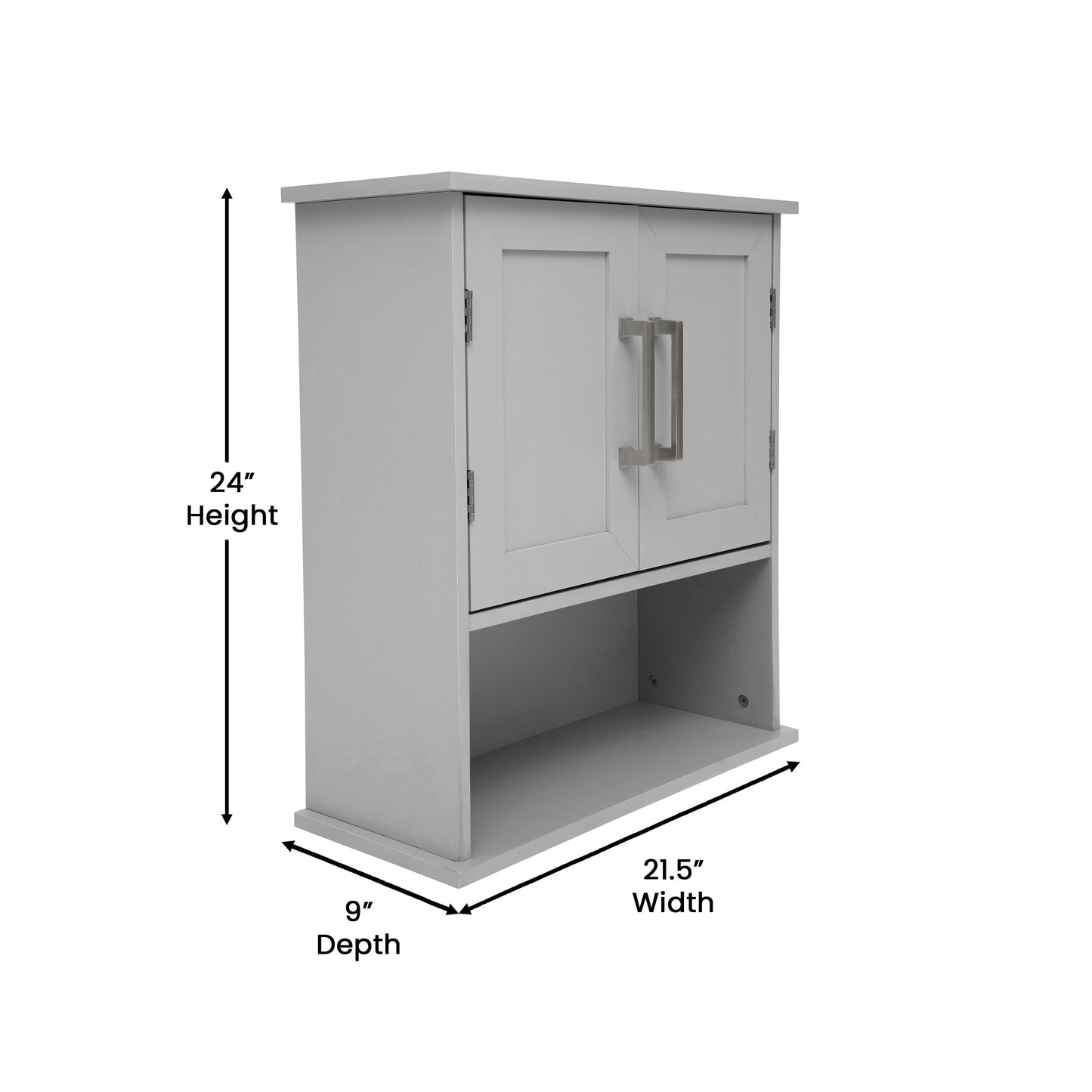 Vega Wall Mounted Bathroom Medicine Cabinet Storage Organizer with Two Magnetic Closure Doors, Adjustable Shelf, and Lower Open Shelf in Gray Gray