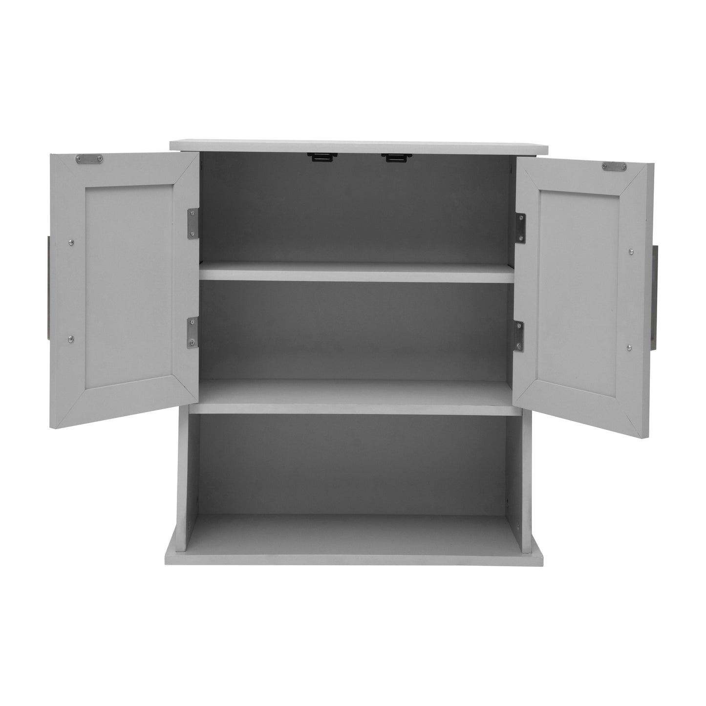 Vega Wall Mounted Bathroom Medicine Cabinet Storage Organizer with Two Magnetic Closure Doors, Adjustable Shelf, and Lower Open Shelf in Gray Gray
