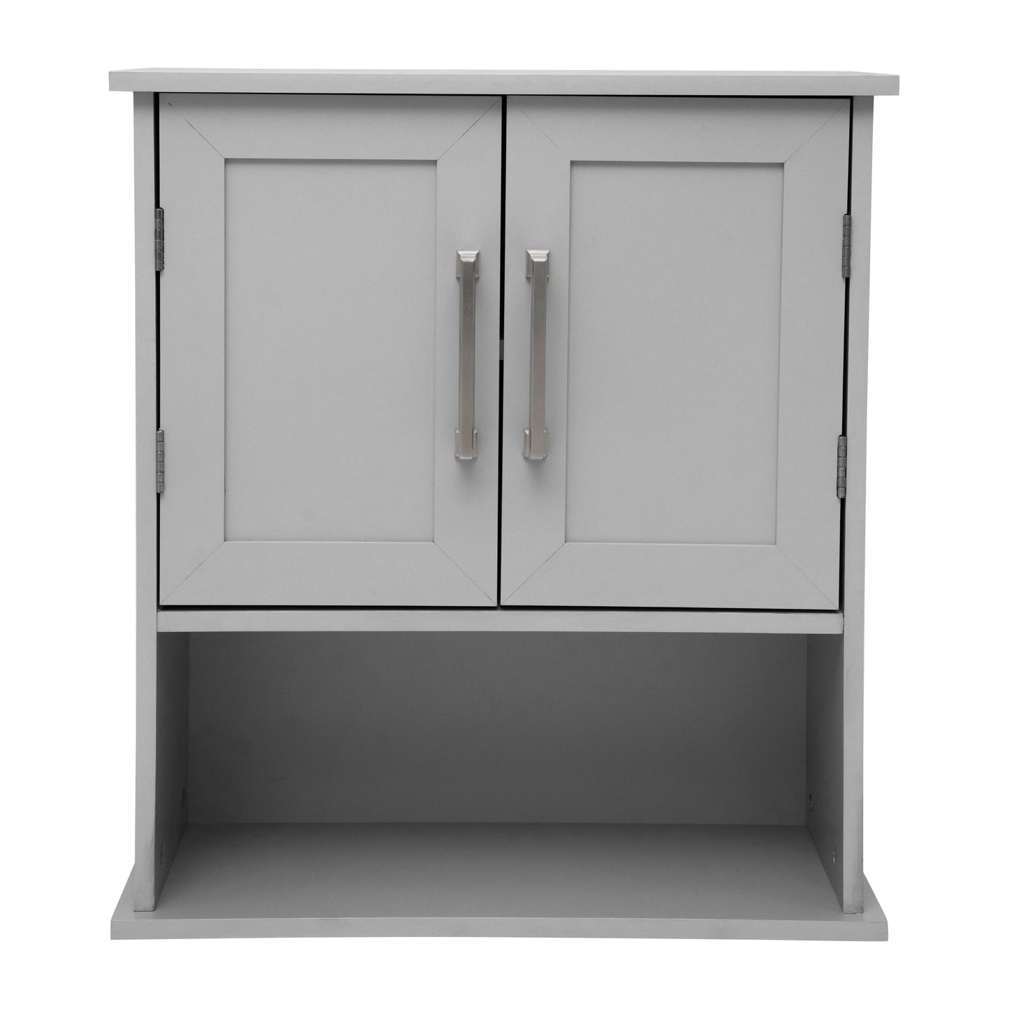 Vega Wall Mounted Bathroom Medicine Cabinet Storage Organizer with Two Magnetic Closure Doors, Adjustable Shelf, and Lower Open Shelf in Gray Gray