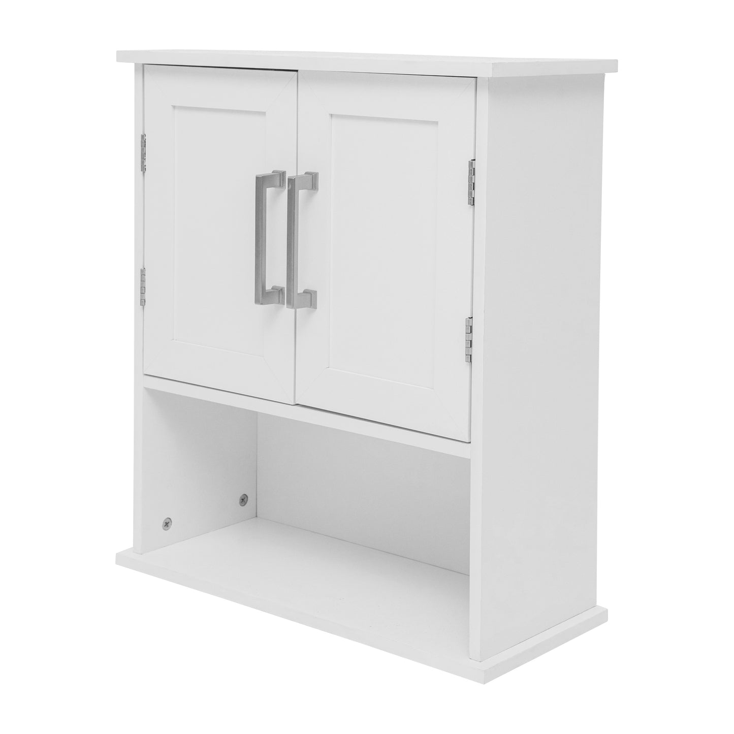 Vega Wall Mounted Bathroom Medicine Cabinet Storage Organizer with Two Magnetic Closure Doors, Adjustable Shelf, and Lower Open Shelf in White White
