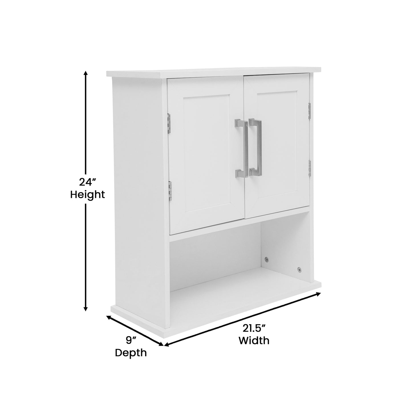 Vega Wall Mounted Bathroom Medicine Cabinet Storage Organizer with Two Magnetic Closure Doors, Adjustable Shelf, and Lower Open Shelf in White White