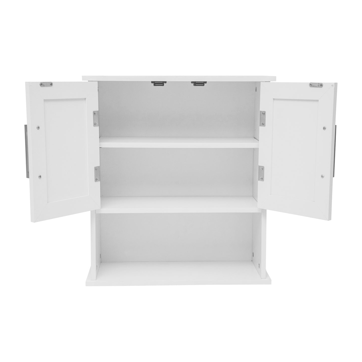 Vega Wall Mounted Bathroom Medicine Cabinet Storage Organizer with Two Magnetic Closure Doors, Adjustable Shelf, and Lower Open Shelf in White White