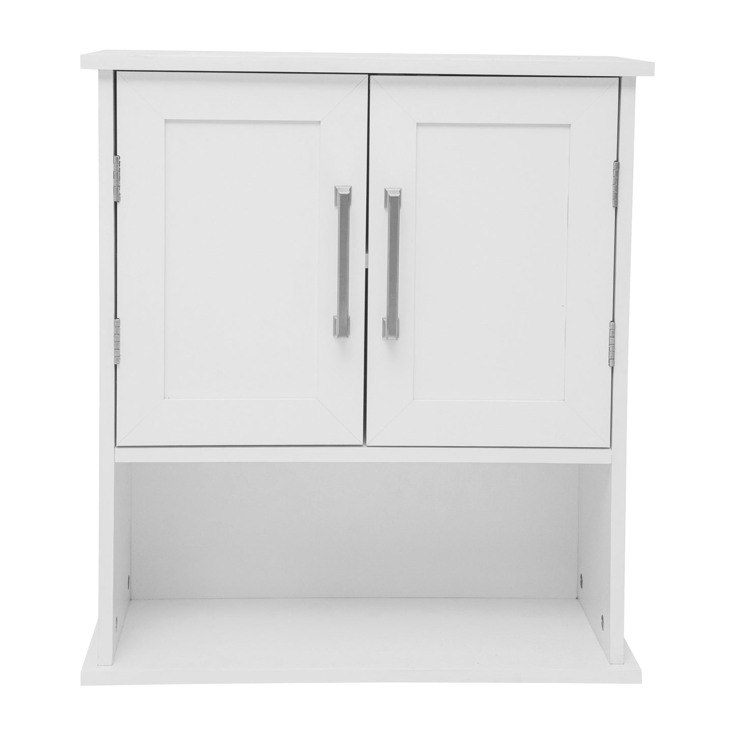 Vega Wall Mounted Bathroom Medicine Cabinet Storage Organizer with Two Magnetic Closure Doors, Adjustable Shelf, and Lower Open Shelf in White White
