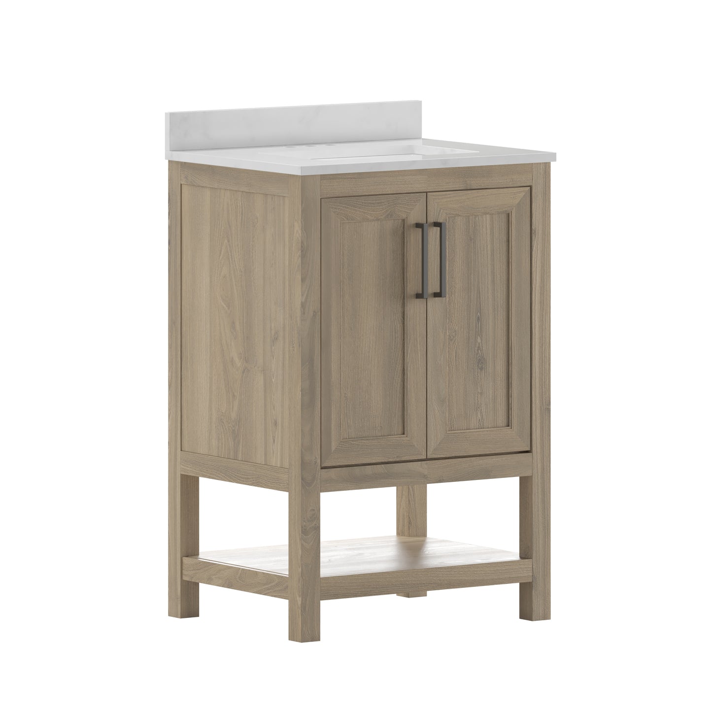 Vega 24 Inch Bathroom Vanity with Sink Combo, Storage Cabinet with Soft Close Doors and Open Shelf, Carrara Marble Finish Countertop, Brown/White Brown