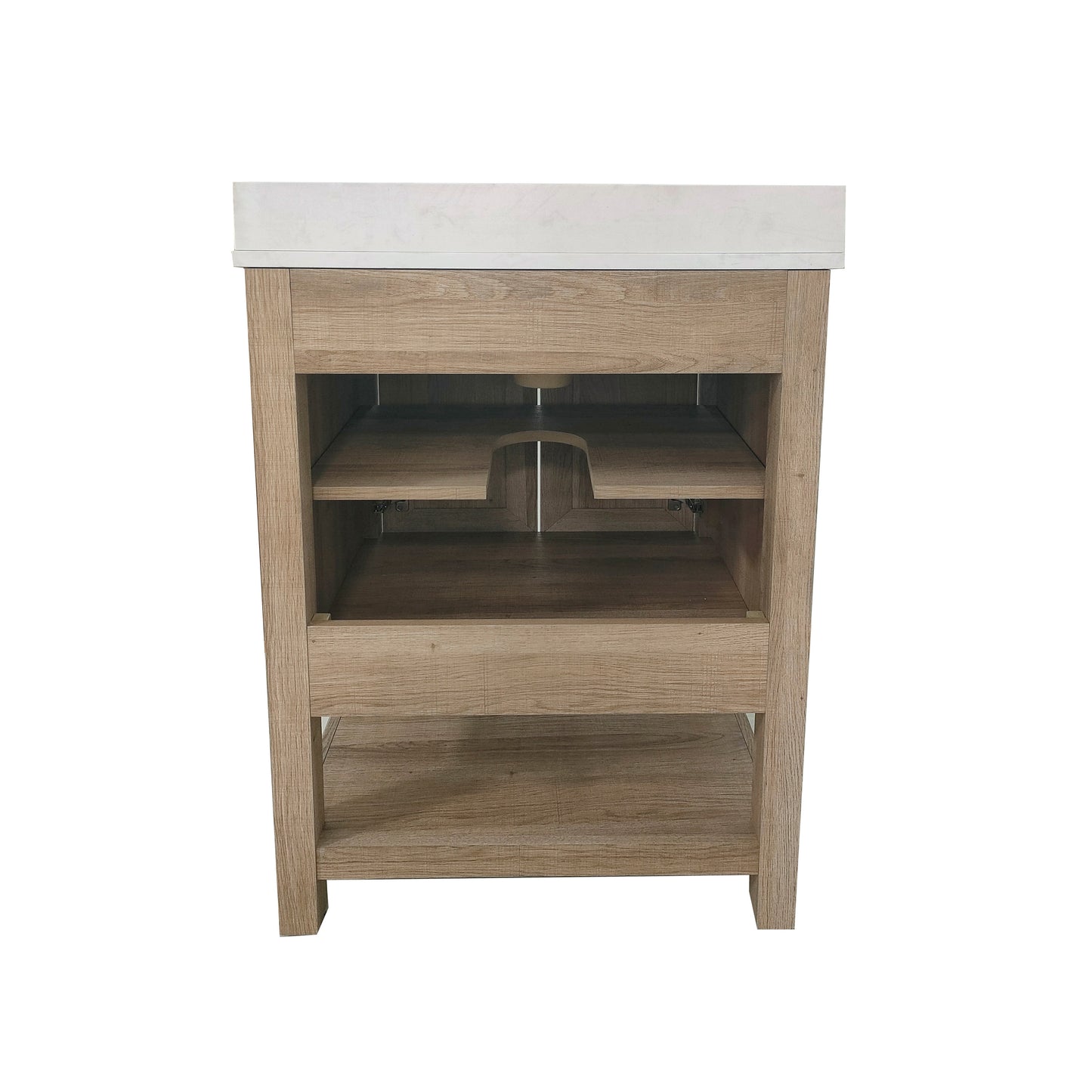 Vega 24 Inch Bathroom Vanity with Sink Combo, Storage Cabinet with Soft Close Doors and Open Shelf, Carrara Marble Finish Countertop, Brown/White Brown