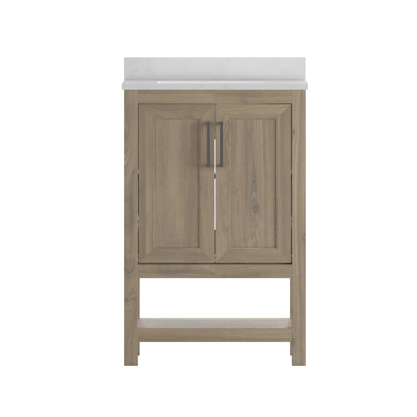 Vega 24 Inch Bathroom Vanity with Sink Combo, Storage Cabinet with Soft Close Doors and Open Shelf, Carrara Marble Finish Countertop, Brown/White Brown