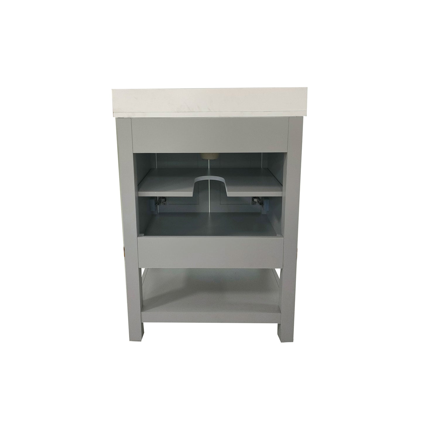 Vega 24 Inch Bathroom Vanity with Sink Combo, Storage Cabinet with Soft Close Doors and Open Shelf, Carrara Marble Finish Countertop, Gray/White Gray
