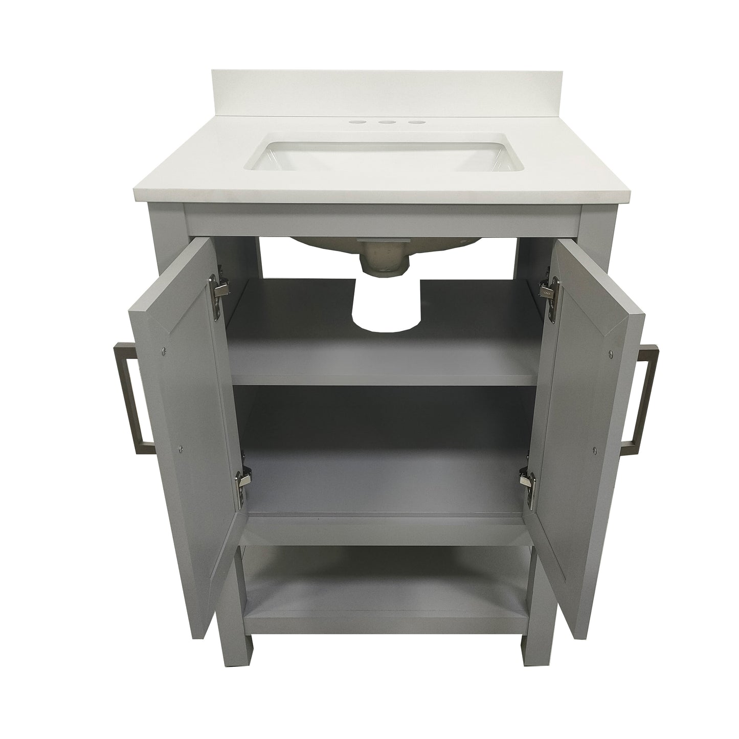 Vega 24 Inch Bathroom Vanity with Sink Combo, Storage Cabinet with Soft Close Doors and Open Shelf, Carrara Marble Finish Countertop, Gray/White Gray