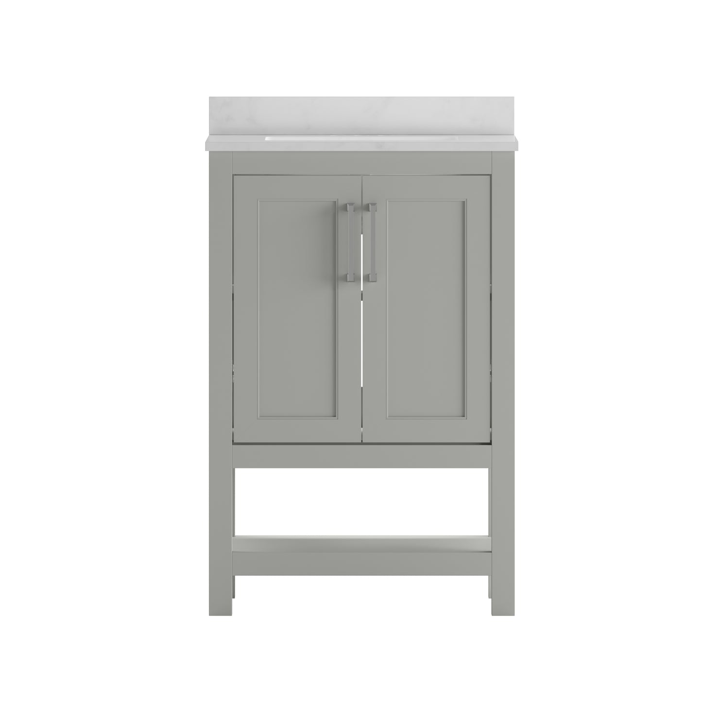 Vega 24 Inch Bathroom Vanity with Sink Combo, Storage Cabinet with Soft Close Doors and Open Shelf, Carrara Marble Finish Countertop, Gray/White Gray