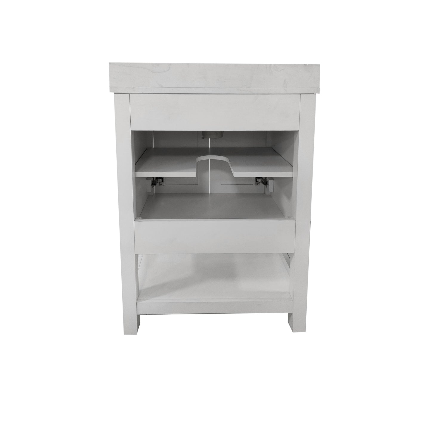 Vega 24 Inch Bathroom Vanity with Sink Combo, Storage Cabinet with Soft Close Doors and Open Shelf, Carrara Marble Finish Countertop, White/White White