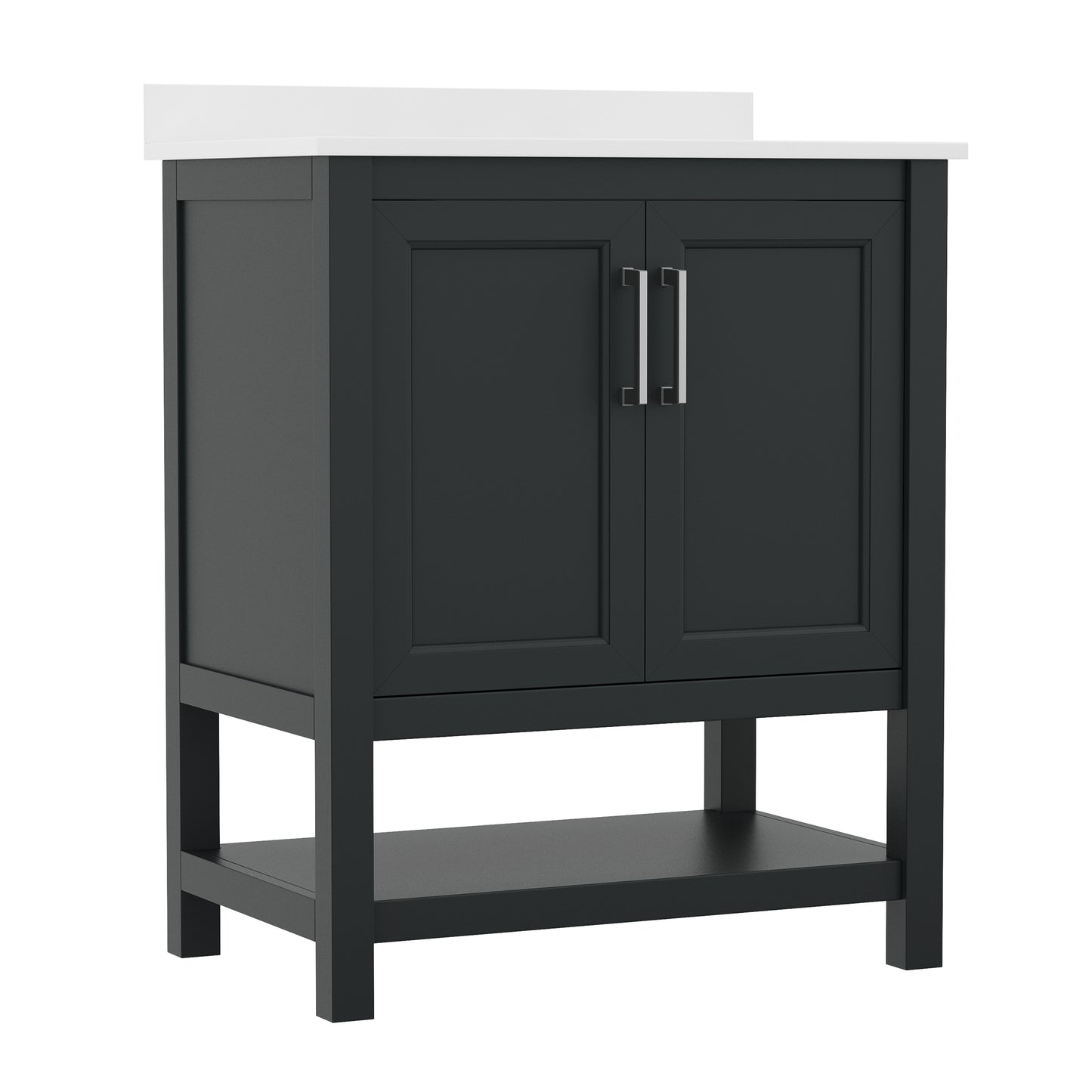 Vega 30 Inch Bathroom Vanity with Sink Combo, Storage Cabinet with Soft Close Doors and Open Shelf, Carrara Marble Finish Countertop, Black Black Frame/Nickel Hardware