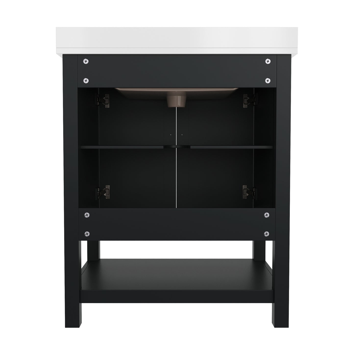 Vega 30 Inch Bathroom Vanity with Sink Combo, Storage Cabinet with Soft Close Doors and Open Shelf, Carrara Marble Finish Countertop, Black Black Frame/Nickel Hardware