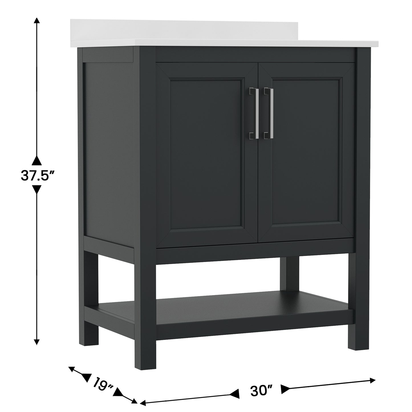 Vega 30 Inch Bathroom Vanity with Sink Combo, Storage Cabinet with Soft Close Doors and Open Shelf, Carrara Marble Finish Countertop, Black Black Frame/Nickel Hardware